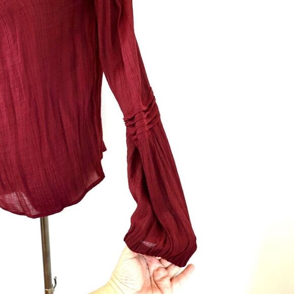 LC Lauren Conrad Long Sleeve Semi Sheer Peasant Top Burgundy Size XS - Picture 9 of 11